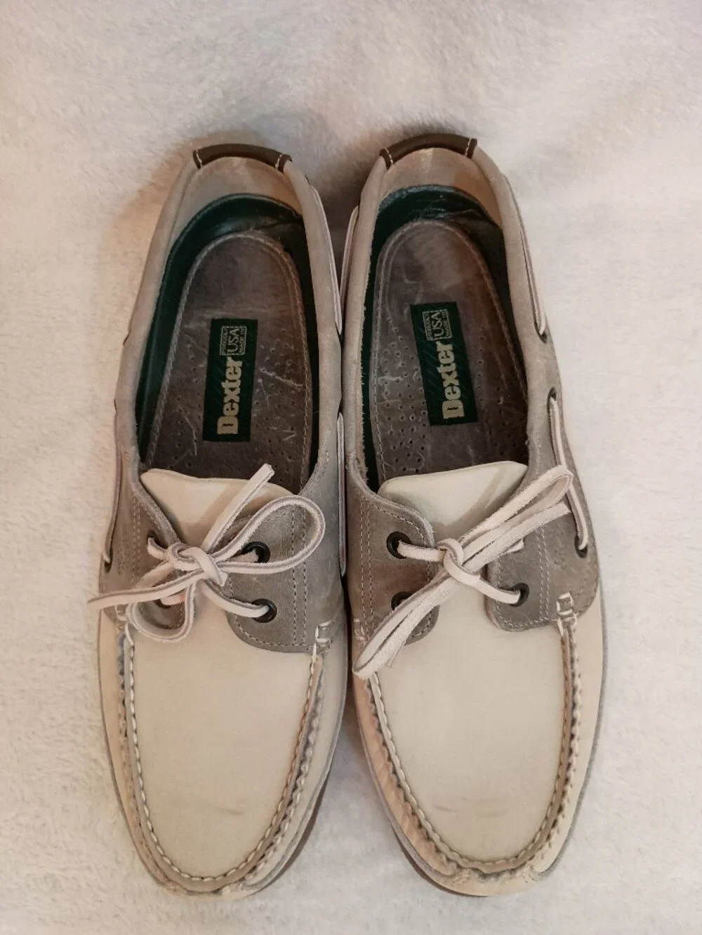 Dexter Nubuck Leather Boat Shoes Sz 11 M Cream & Gray NWOB USA